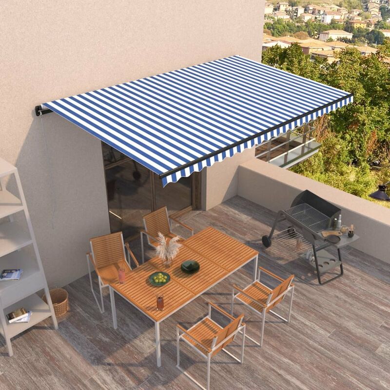 

Toldo automatico retractil azul y blanco 500x350 cm