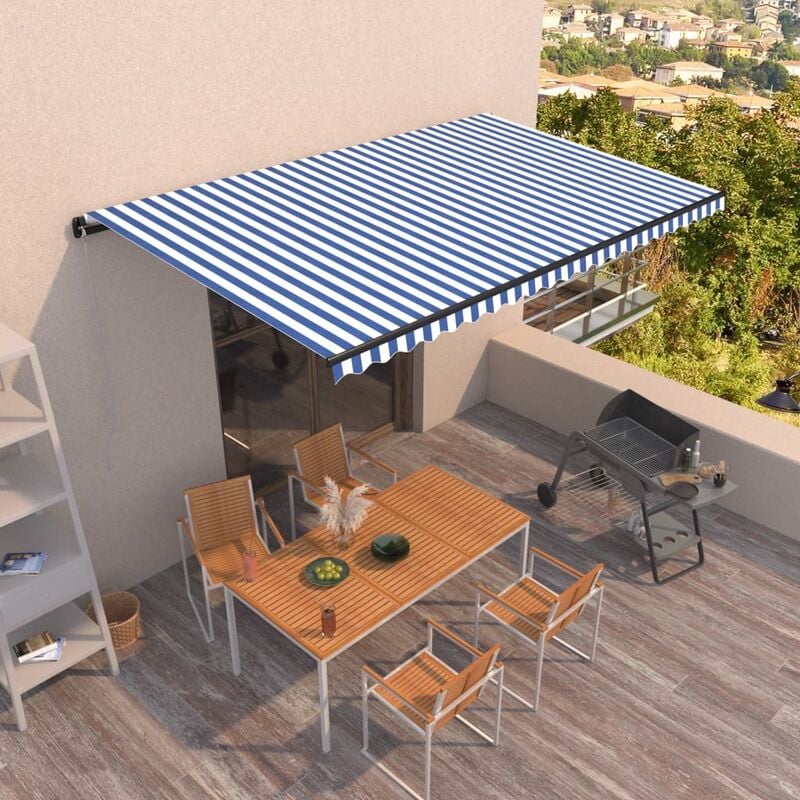 

Toldo automático retráctil azul y blanco 500x350 cm