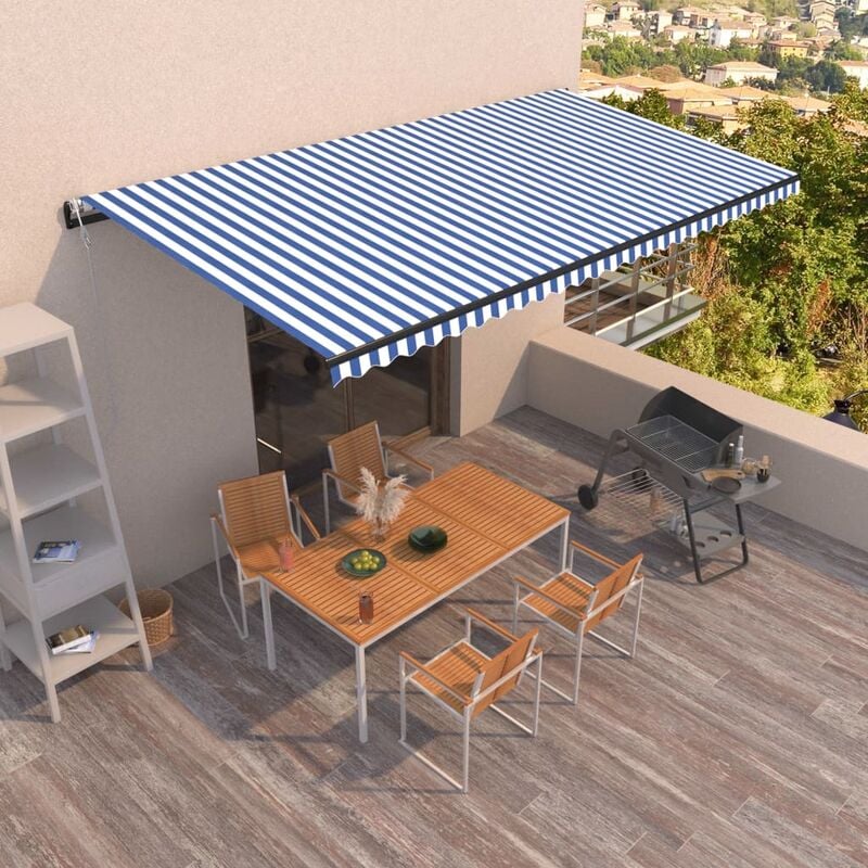 

Toldo automático retráctil azul y blanco 600x350 cm