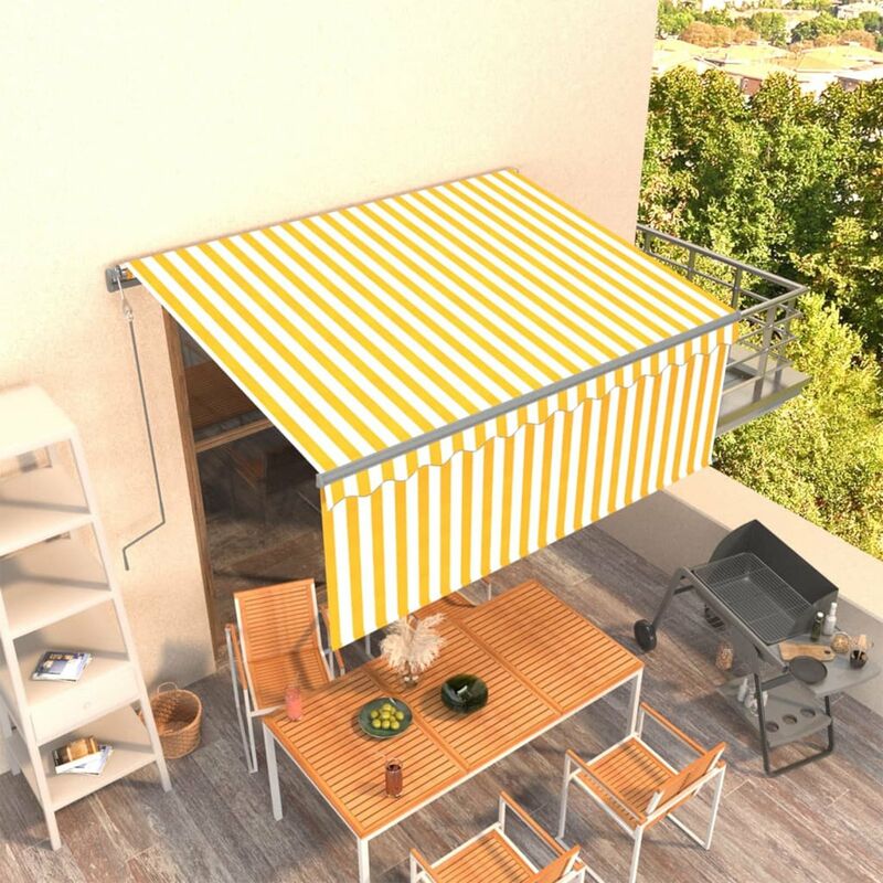 

Toldo automatico retractil con persiana amarillo blanco 3x2,5m