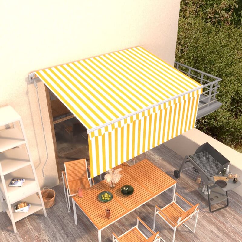 

Toldo automático retráctil con persiana amarillo blanco 3x2,5m