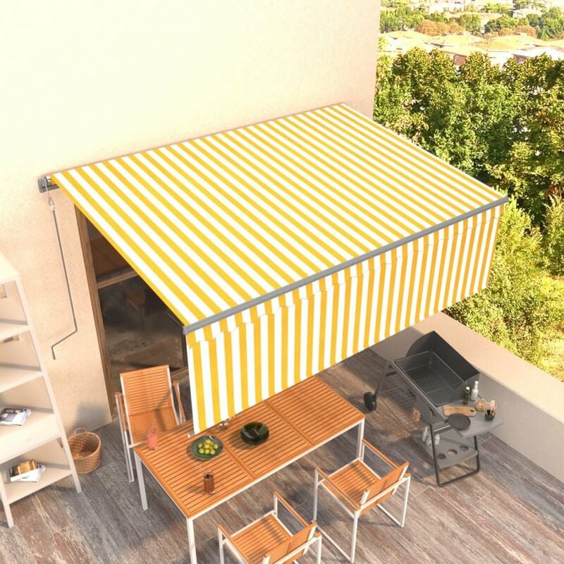 

Toldo automatico retractil con persiana amarillo y blanco 4x3 m