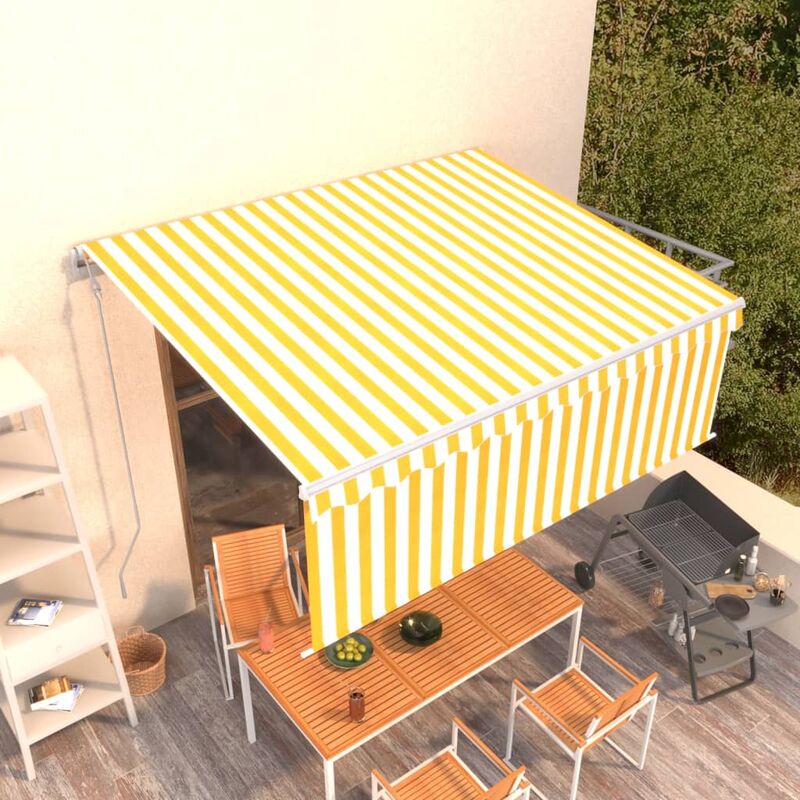 

Toldo automático retráctil con persiana amarillo y blanco 4x3 m