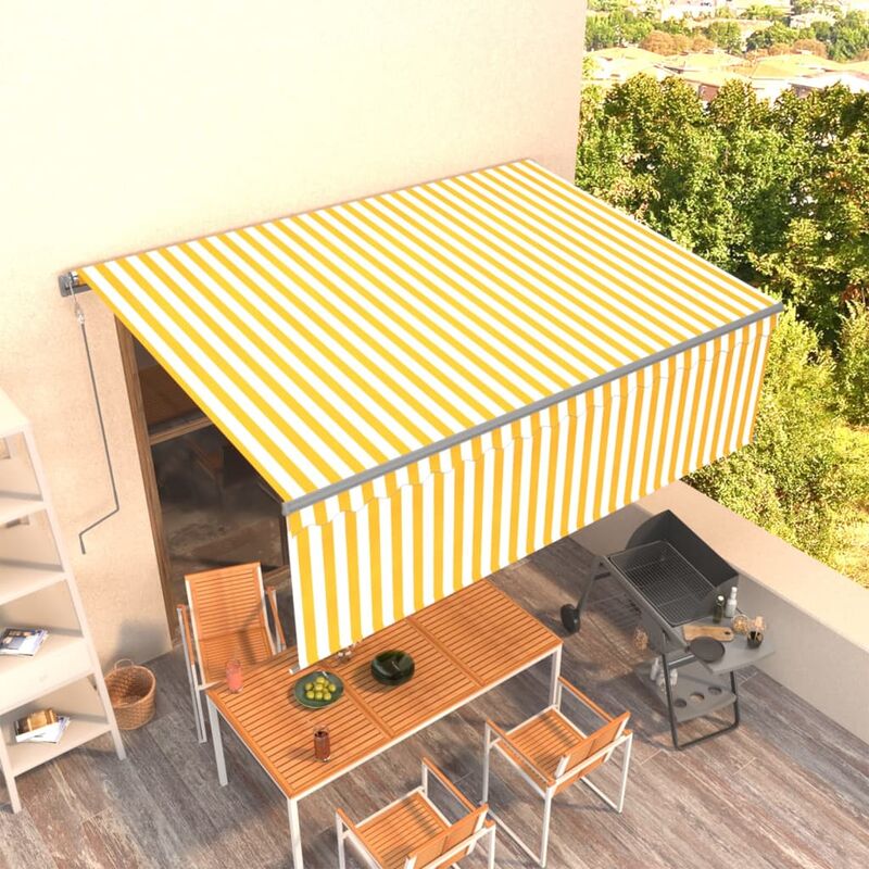 

Toldo automático retráctil con persiana amarillo y blanco 4x3 m