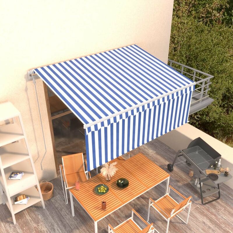 

Toldo automatico retractil con persiana azul y blanco 3x2,5m