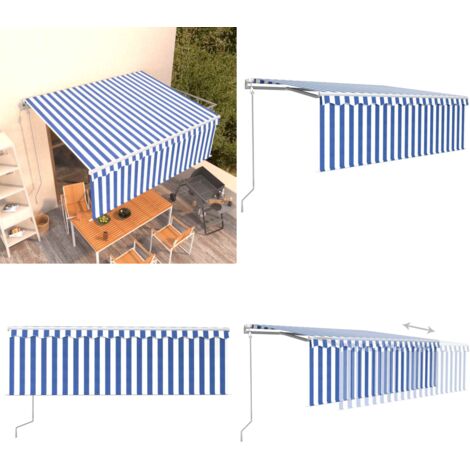 Toldo automático retráctil con persiana azul y blanco 4x3 m - Toldo retráctil - Toldo exterior
