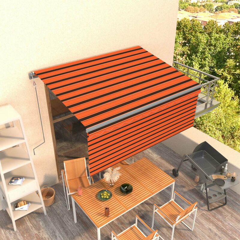 

Toldo automatico retractil con persiana naranja y marron 3x2,5m