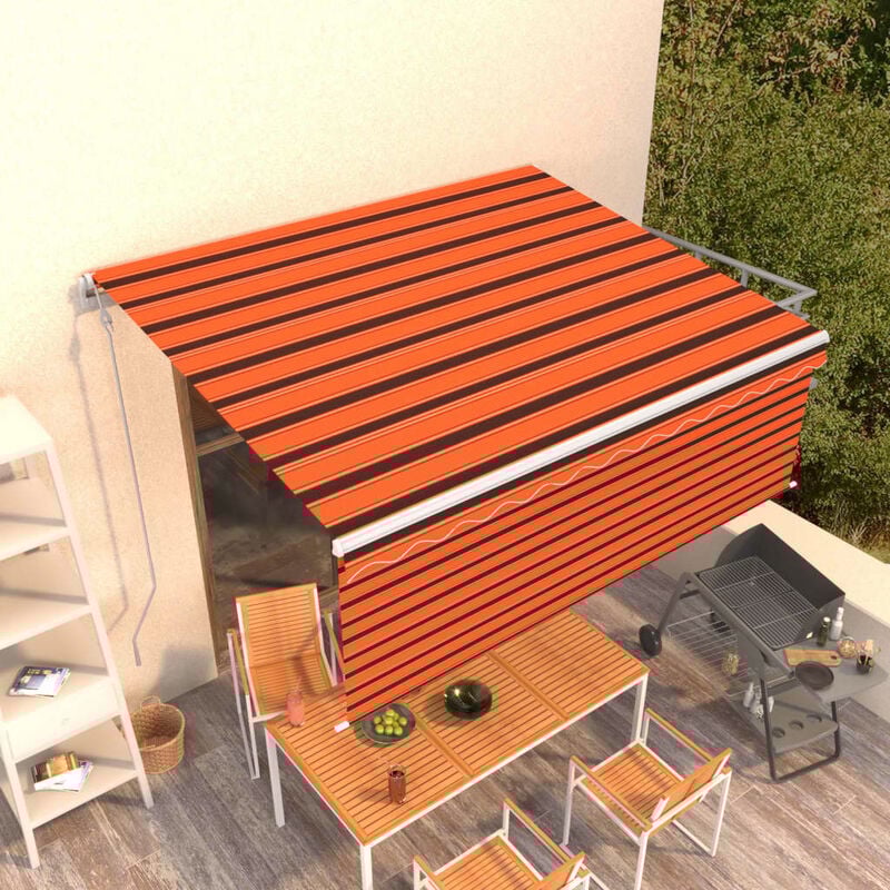 

Toldo automático retráctil con persiana naranja y marrón 4x3m
