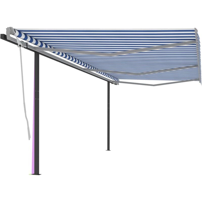 

Toldo automático retráctil con postes azul y blanco 6x3,5 m