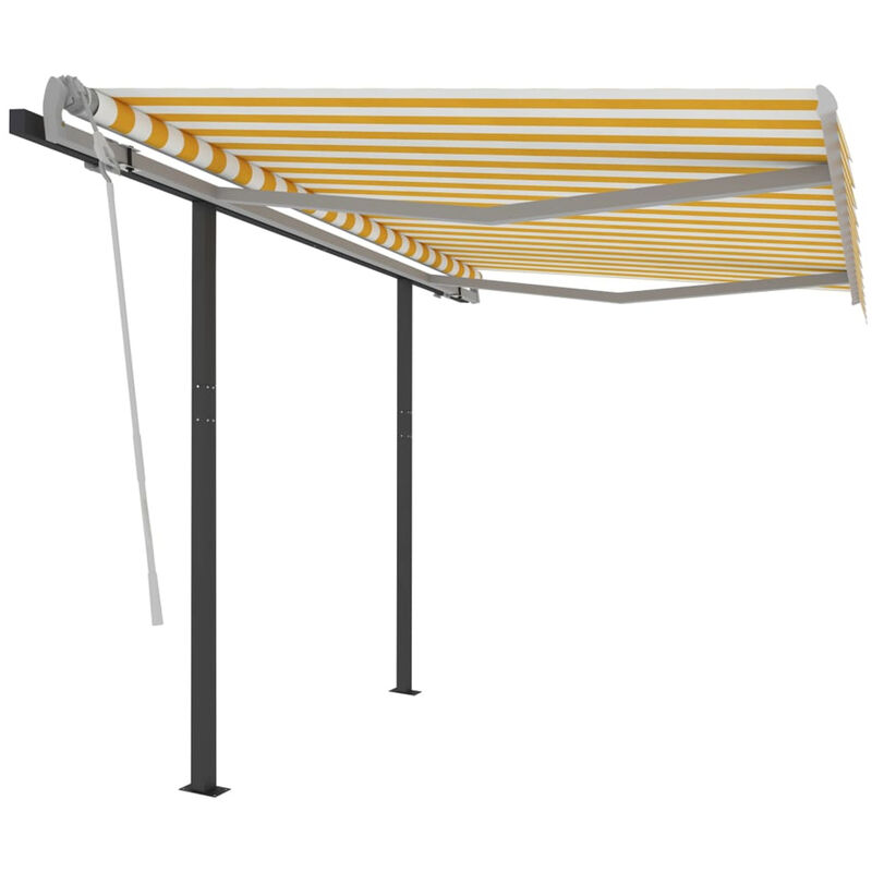 

Toldo autom¨¢tico retr¨¢ctil con postes amarillo blanco 3,5x2,5 m