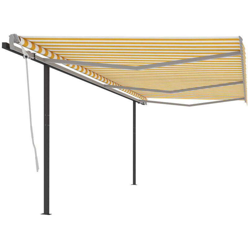 

Toldo autom¨¢tico retr¨¢ctil con postes amarillo y blanco 6x3 m