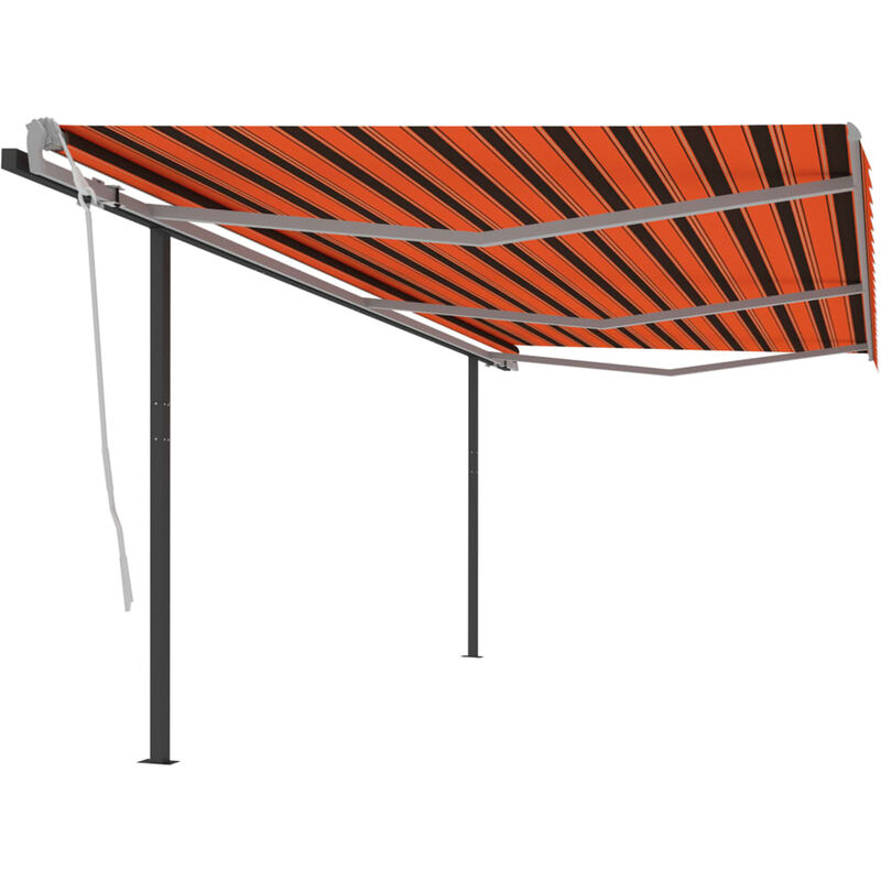 

Toldo autom¨¢tico retr¨¢ctil con postes naranja y marron 6x3 m