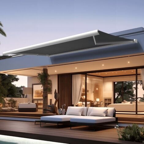 Toldo cofre FORMENTOR 2,50x1,50 M (Motorizada con Interruptor - Blanco satinado RAL9010 - Gris grafito)