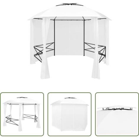 Toldo con cortinas -  Marquesina de jardín con cortinas blanca 360x312x265cm 180 g/m²