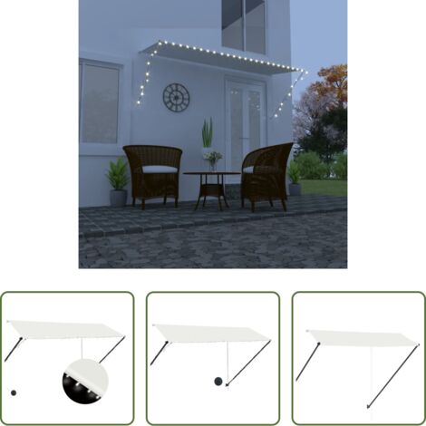 Toldo con LED -  Toldo retráctil con LED color crema 300x150 cm