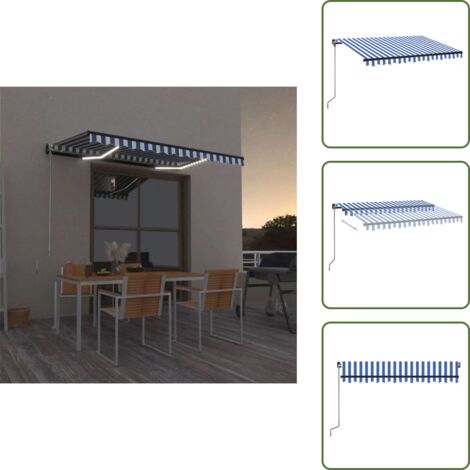 Toldo con LED - vidaXL Toldo manual retráctil con LED azul y blanco 350x250 cm - Toldo manual