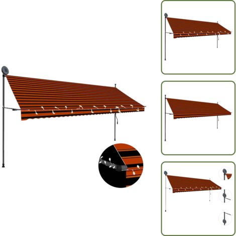 Toldo con LED - vidaXL Toldo manual retráctil con LED naranja y marrón 400 cm - Toldo para terraza