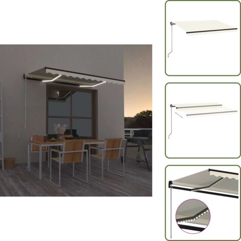 Toldo con LED - vidaXL Toldo retráctil manual con LED color crema 350x250 cm - Toldo solar