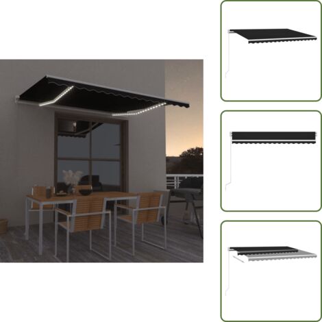Toldo con LED - vidaXL Toldo retráctil manual con LED gris antracita 400x300 cm - Toldo solar