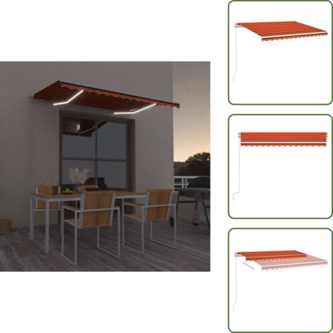 Toldo con LED - vidaXL Toldo retráctil manual con LED naranja y marrón 350x250 cm - Toldo solar