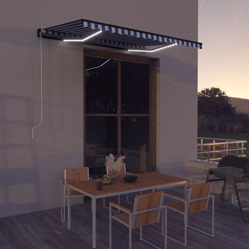 

Toldo con LED y sensor de viento azul y blanco 350x250 cm