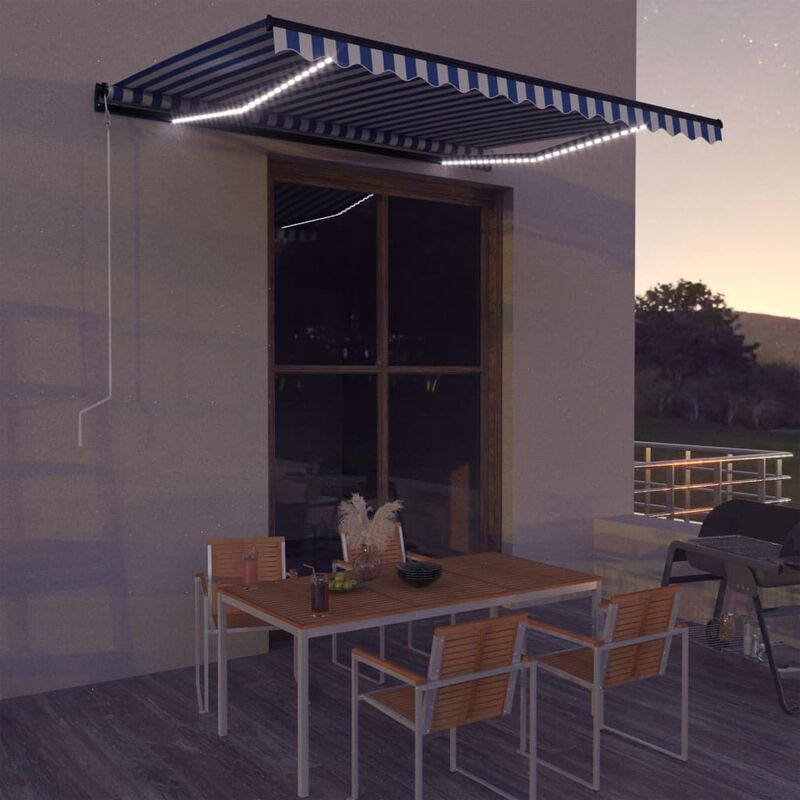 

Toldo con LED y sensor de viento azul y blanco 400x300 cm - Azul