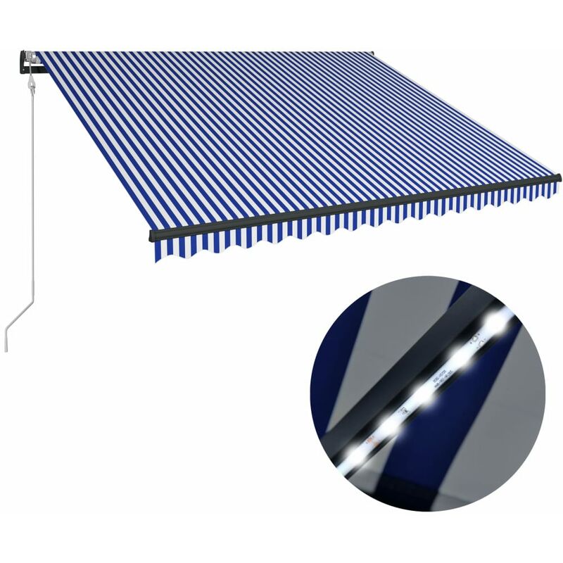 

Toldo con LED y sensor de viento azul y blanco 450x300 cm