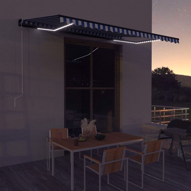 

Toldo con LED y sensor de viento azul y blanco 450x300 cm