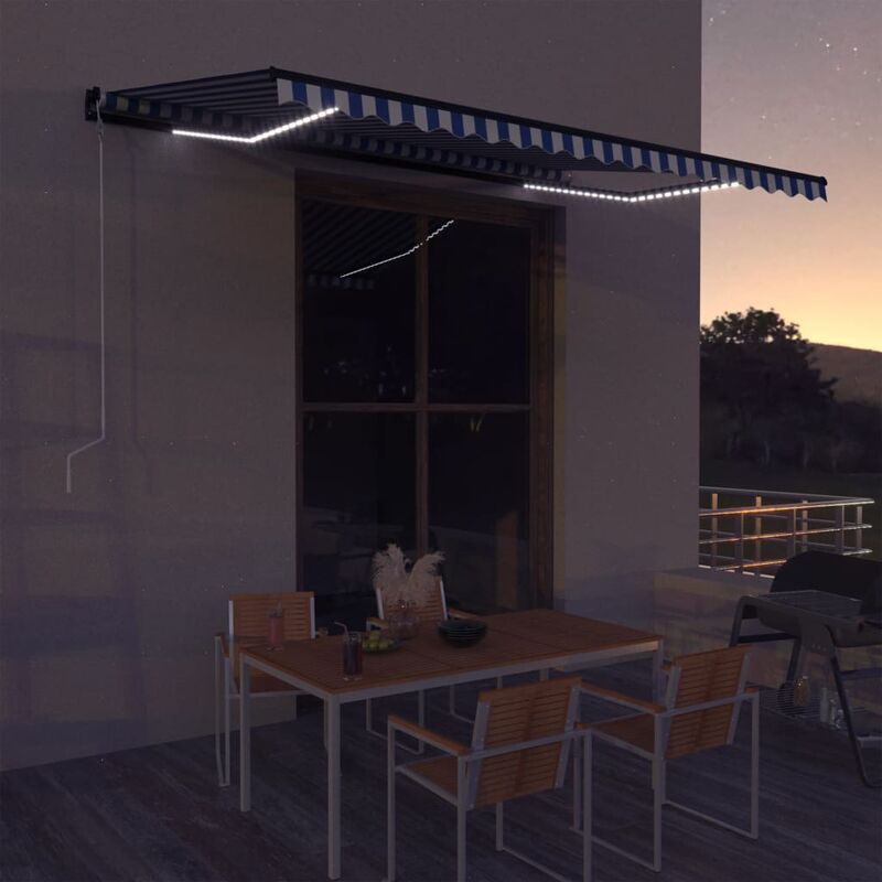 

Toldo con LED y sensor de viento azul y blanco 450x300 cm - Azul