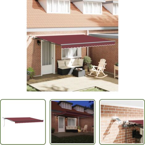 Toldo con luces LED -  Toldo retráctil automático con luces LED burdeos 400x300 cm