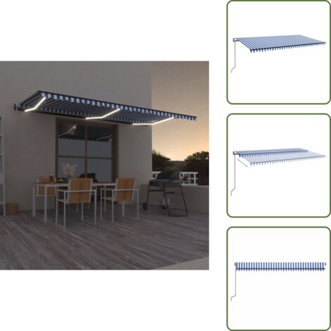 Toldo con sensor de viento - vidaXL Toldo automático LED sensor de viento azul y blanco 600x300 cm - Toldo LED