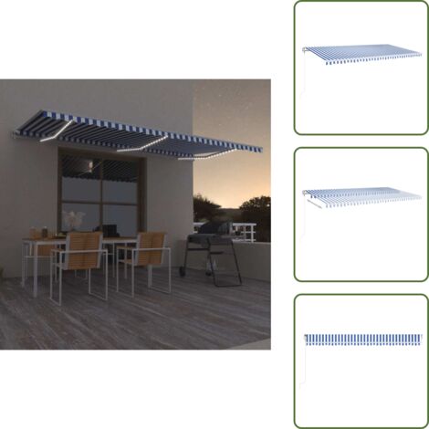 Toldo con sensor de viento - vidaXL Toldo automático LED sensor de viento azul y blanco 600x350 cm - Toldo LED
