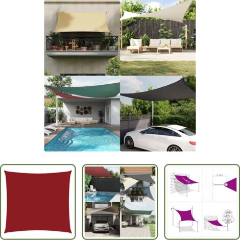 Toldo cuadrado -  Toldo de vela cuadrado tela Oxford rojo 3,6x3,6 m