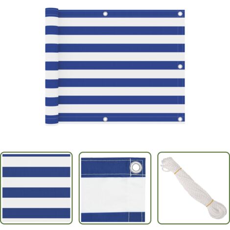 Toldo de balcón oxford -  Toldo para balcón tela oxford blanco y azul 75x300 cm