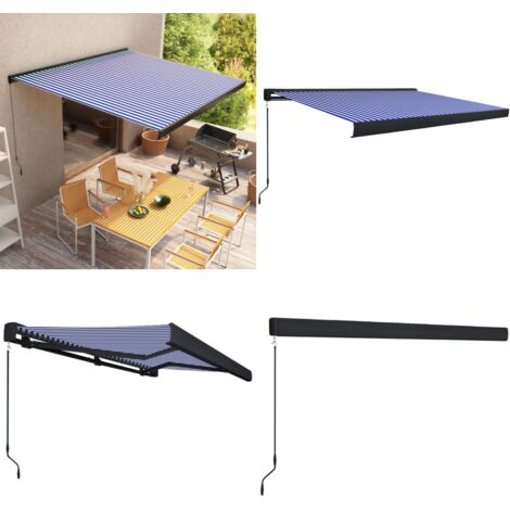 Toldo de carrete manual azul y blanco 350x250 cm - Toldo de carrete - Toldo de jardín