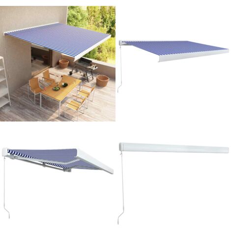 Toldo de carrete manual azul y blanco 400x300 cm - Toldo de carrete - Toldo azul y blanco