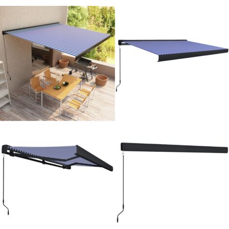 Toldo de carrete manual azul y blanco 400x300 cm - Toldo de carrete - Toldo de jardín