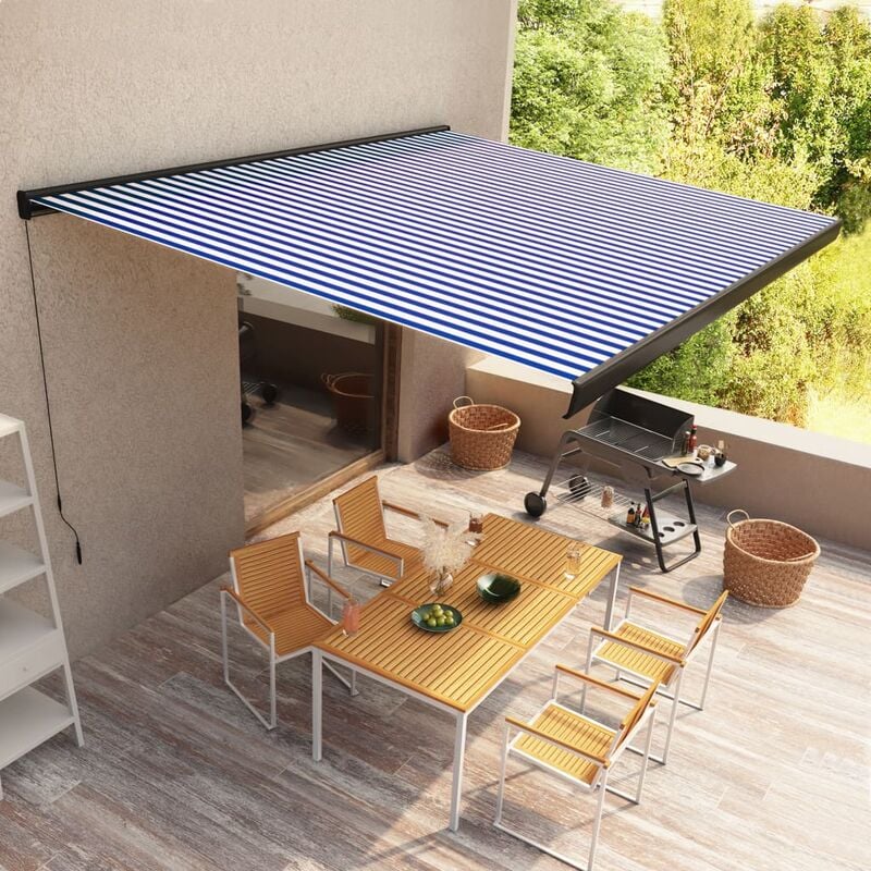 

Toldo de carrete manual azul y blanco 450x300 cm