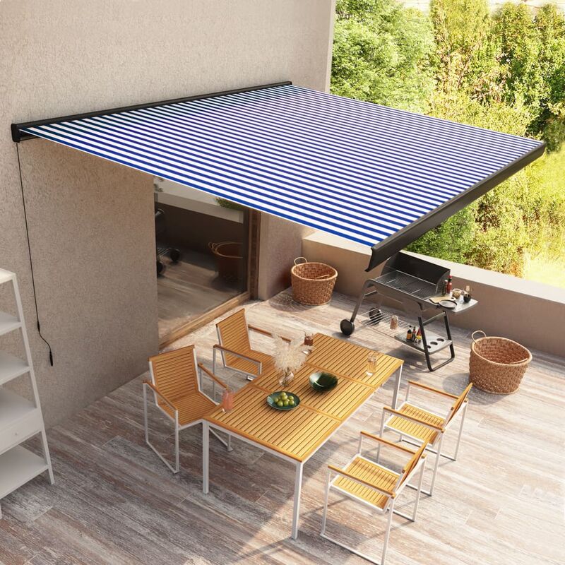 

Toldo de carrete manual azul y blanco 450x300 cm - Azul