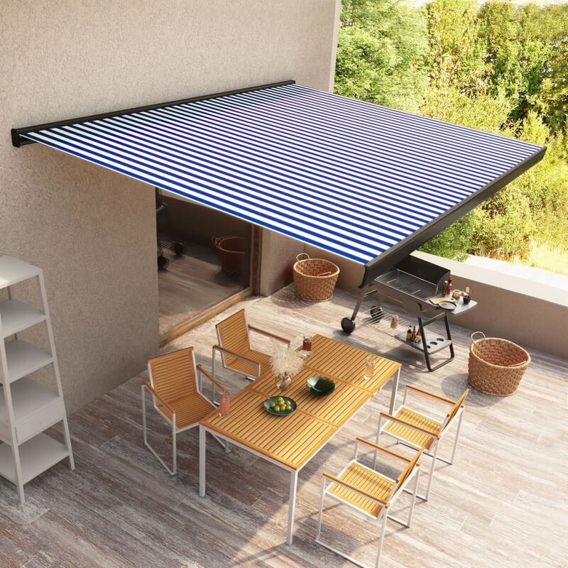

Toldo de carrete motorizado azul y blanco 400x300 cm