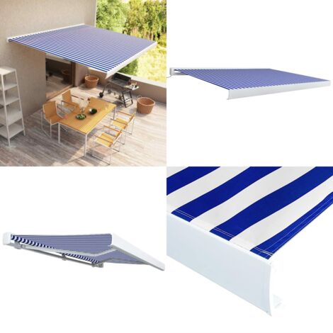 Toldo de carrete motorizado azul y blanco 400x300 cm - Toldo retráctil - Toldo de jardín