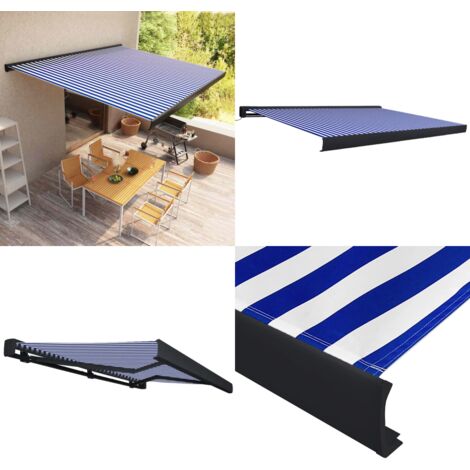 Toldo de carrete motorizado azul y blanco 400x300 cm - Toldo retráctil - Toldo de jardín