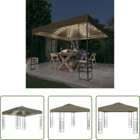 Toldo de jardín -  Carpa cenador de jardín con tira de luz LED 3x3m taupé 180 g/m²