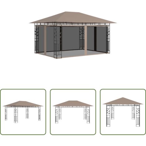 Toldo de jardín -  Cenador con mosquitera gris taupe 4x3x2,73 m 180 g/m²