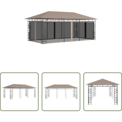 Toldo de jardín -  Cenador con mosquitera gris taupe 6x3x2,73 m 180 g/m²