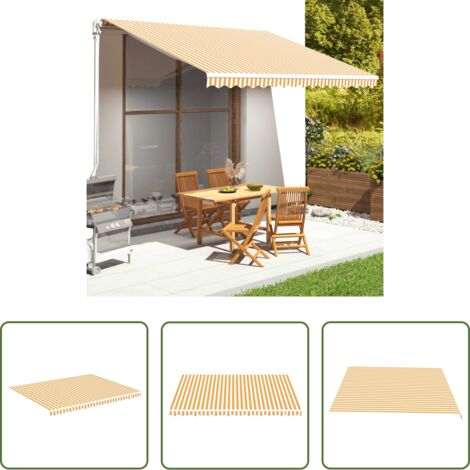 Toldo de jardín -  Tela de repuesto para toldo amarillo y blanco 4,5x3,5 m