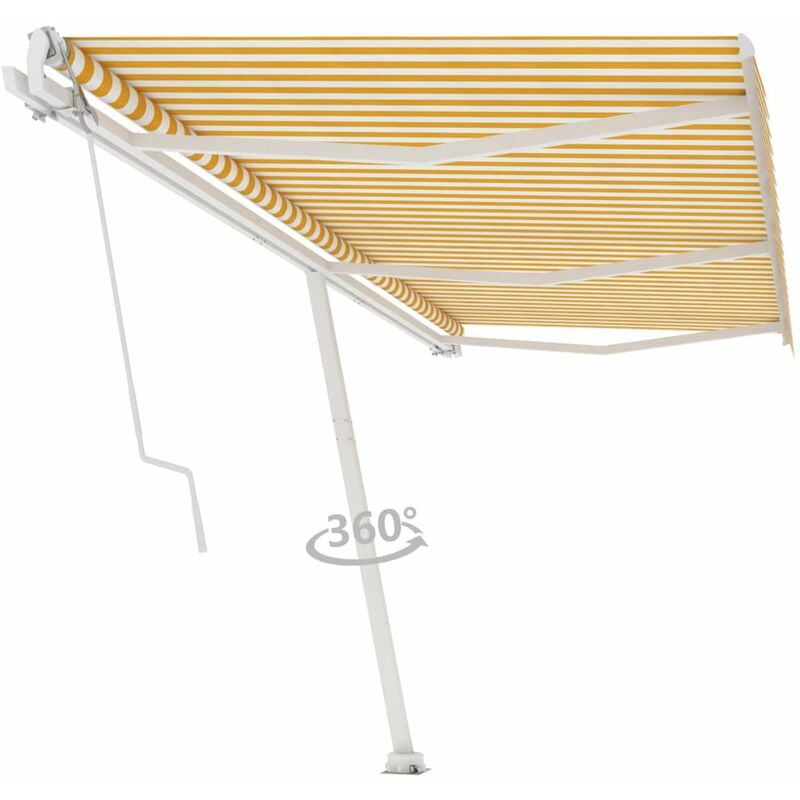 

Toldo de pie automatico amarillo y blanco 600x300 cm