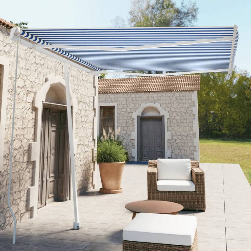 

Toldo de pie manual retractil azul y blanco 300x250 cm