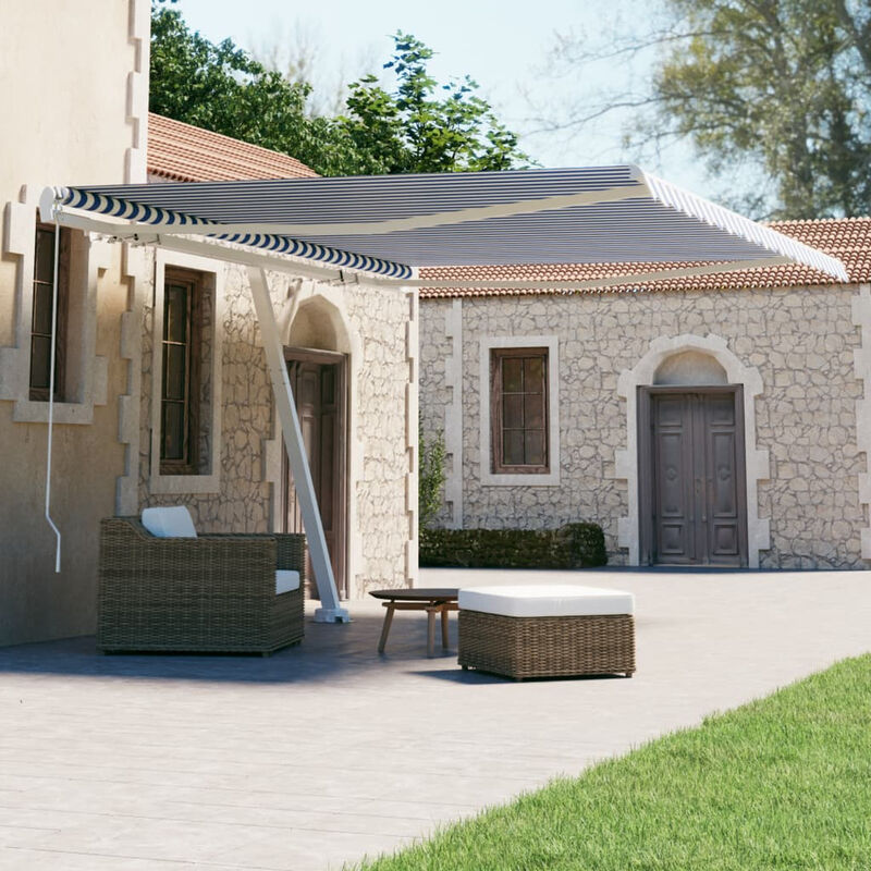 

Toldo de pie manual retractil azul y blanco 400x300 cm
