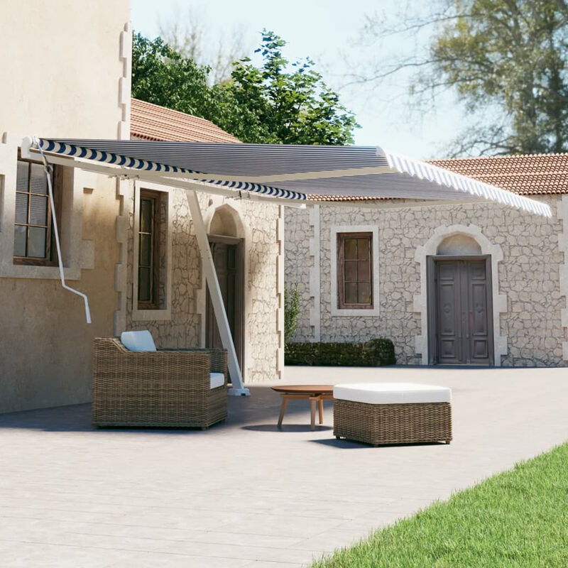 

Toldo de pie manual retractil azul y blanco 500x300 cm
